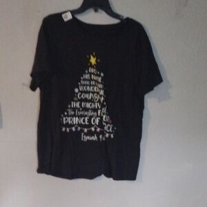 Gildan Black Christmas Tree Graphic Tee with Isaiah 9:6–7 – Size M